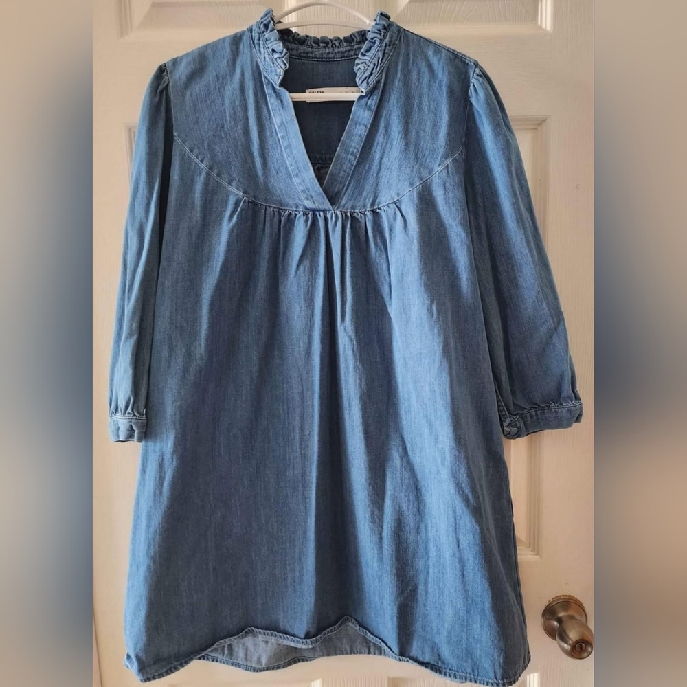 Zara Denim Babydoll Tunic Dress, size Small